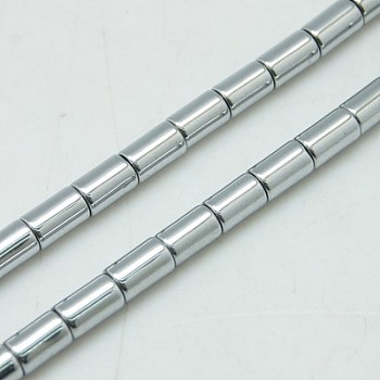 Non-magnetic Synthetic Hematite Beads Strands, Column, Silver Plated, 6x4mm, Hole: 1mm, hole: 1mm, about 66pcs/strand, 15.7