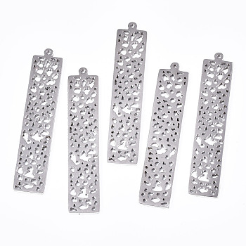 304 Stainless Steel Pendants, Laser Cut, Rectangle, Stainless Steel Color, 37x7x1mm, Hole: 0.8mm