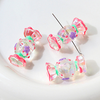Transparent Acrylic Beads, Hand Painted Beads, Bumpy, Candy, 29x14mm