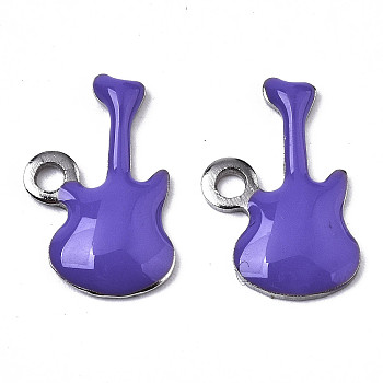 201 Stainless Steel Enamel Charms, Guitar, Stainless Steel Color, Medium Slate Blue, 15x9x2mm, Hole: 1.6mm