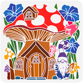 PET Hollow Out Drawing Painting Stencils, for DIY Scrapbook, Photo Album, Mushroom, 30x30cm