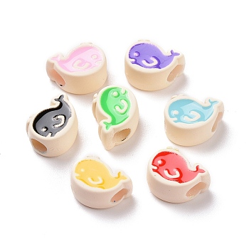 Rubberized Style Acrylic European Beads, with Enamel, Large Hole Beads, Whale Shape, Mixed Color, 10.5x13.8x7.3mm, Hole: 4.2mm