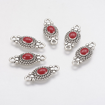 Alloy Links connectors, with Enamel, Oval, Antique Silver, Red, 21x9x3mm, Hole: 1.5mm