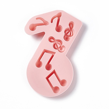 DIY Musical Note Food Grade Silicone Molds, Fondant Molds, For DIY Cake Decoration, Chocolate, Candy, UV Resin & Epoxy Resin Jewelry Making, Pink, 165x130x18mm, Inner Diameter: 38~41x21~33mm