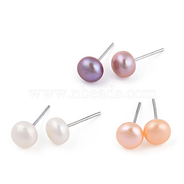 Dyed Natural Pearl Stud Earrings(PEAR-N020-06C)-3