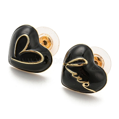 Heart & Word Love Enamel Asymmetrical Earrings(EJEW-Z018-02B)-2