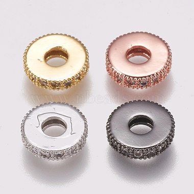10mm Clear Flat Round Brass+Cubic Zirconia Spacer Beads
