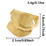 304 Stainless Steel Cuff Open Rings for Women, Leaf, Real 18K Gold Plated, 18mm, Inner Diameter: 21mm(NO4800-2)