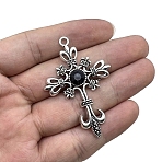 Alloy Rhinestone Pendants, Cross, Antique Silver, 55x38mm(PW-WG2DB08-02)