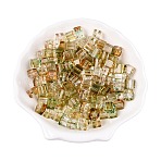 Baking Paint Transparent Glass Beads, Cube, Dark Khaki, 6.5~7x6~6.5x6~6.5mm, Hole: 1.5mm, about 1690pcs/1000g(DGLA-N005-01A-01)