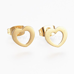 304 Stainless Steel Stud Earrings, Hypoallergenic Earrings, Heart, Golden, 7.5x9x1mm, Pin: 0.8mm(EJEW-H350-33G)