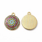 Alloy Printed Pendants, Cadmium Free & Nickel Free & Lead Free, Flat Round, Indian Red, 21.5x18x3mm, Hole: 1.8mm(PALLOY-D581-03E)
