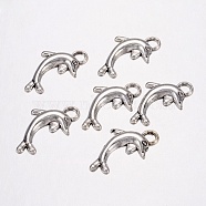 Tibetan Style Alloy Metal Pendants, Cadmium Free & Lead Free, Dolphin, Antique Silver, 19x11.5mm, Hole: 2.5mm(X-LF0364Y)