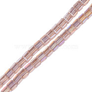 Electroplate Transparent Glass Beads Strands, Faceted, Cube, Pink, 5x5x5mm, Hole: 1.2mm, about 100pcs/strand, 20.87 inch(53cm)(EGLA-N002-33-C01)