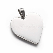 304 Stainless Steel Pendants, Heart, Stainless Steel Color, 25x23.5x1.4mm, Hole: 4x7mm(X-STAS-F214-02P)