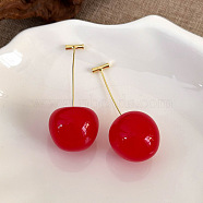 Cherry Zinc Alloy Resin Dangle Stud Earrings, Golden, Red, 16x15mm(XZ7798-7)