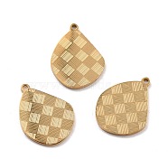 Ion Plating(IP) 316 Surgical Stainless Steel Pendants, Teardrop with Tartan, Real 24K Gold Plated, 16.5x12.5x1mm, Hole: 1mm(STAS-M293-10G)