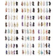 120Pcs 12 Styles 12 Constellation Mixed Gemstone Copper Wire Wrapped Chip Beaded Connector Charms, Platinum & Golden, 29~33x7.5~11x7.5~11mm, Hole: 2.5~3mm, 10pcs/style(PALLOY-JF02905)