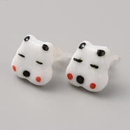 Cute Cartoon Animal Porcelain Stud Earrings, Dog, 10x10mm(EJEW-TAC0001-03C)