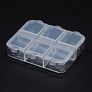Polypropylene Plastic Bead Containers, Flip Top Bead Storage, 6 Compartments, Rectangle, Clear, 65x55x16mm(CON-N008-001)