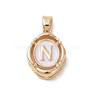 304 Stainless Steel Enamel Pendants, Oval with Letter, Golden, White, Letter.N, 15.5x11.5x4mm, Hole: 4.5x2.5mm(STAS-H174-03N)