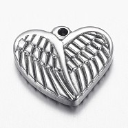 304 Stainless Steel Pendants, Heart with Wing, Stainless Steel Color, 16x18x3.5mm, Hole: 1.5mm(STAS-E136-23)