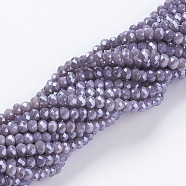 Electroplate Glass Beads Strands, Pearl Luster Plated, Faceted, Rondelle, Purple, 3x2mm, Hole: 0.8~1mm, about 185~190pcs/strand, 15.5~16 inch(39.3~40.6cm)(GLAA-F078-PL08)