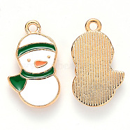 Alloy Enamel Pendants, for Christmas, Snowman, Light Gold, Green, 20x12x2mm, Hole: 1.6mm(ENAM-S121-016B)