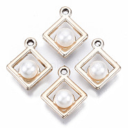 ABS Plastic Imitation Pearl Pendants, with UV Plating Acrylic Findings, Rhombus, Light Gold, 17.5x14.5x7.5mm, Hole: 2mm(OACR-R248-006LG)