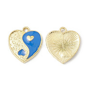 Alloy Enamel Pendants, Heart with Yin Yang Charm, Golden, Dodger Blue, 17x15x1.6mm, Hole: 1.8mm(ENAM-G212-05G-05)