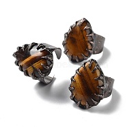 Teardrop Natural Tiger Eye Open Cuff Rings, Rack Plating Red Copper Brass Ring, Cadmium Free & Lead Free, US Size 7 1/4~US Size 9 3/4(17.5~19.5mm)(RJEW-G305-02R-02)