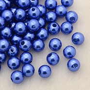 Imitation Pearl Acrylic Beads, Dyed, Round, Royal Blue, 6x5.5mm, Hole: 1.5~2mm, about 4500pcs/pound(PL609-21)
