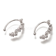Brass Cuff Earrings, with Clear Cubic Zirconia Long-Lasting Plated, Rectangle, Platinum, 15x4.5x2.5mm(ZIRC-Z015-03P)