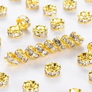 Brass Rhinestone Spacer Beads, Grade AAA, Wavy Edge, Nickel Free, Golden Metal Color, Rondelle, Crystal, 4x2mm, Hole: 1mm(RB-A014-L4mm-01G-NF)