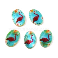 Natural Freshwater Shell Double Face Printed Oval Charms, Swan, 14.5x10x2.3mm, Hole: 1.6mm(SHEL-T020-05A)