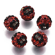 Polymer Clay Rhinestone Beads, Pave Disco Ball Beads, Round, Light Siam, PP13(1.9~2mm), 6 Rows Rhinestone, 10mm, Hole: 1.5mm(RB-N051-012I)
