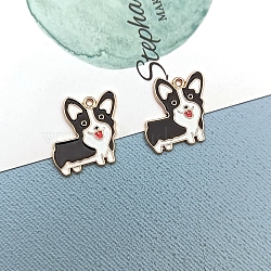 Alloy Enamel Puppy Pendants, Cute Dog Charms, Black, 22x23mm(PW-WG22495-01)