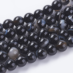 Round Dyed & Heated Natural Black Agate Beads Strands, Black, 6mm, Hole: 1mm, about 62pcs/strand, 14.8 inch(G-G582-6mm-07)