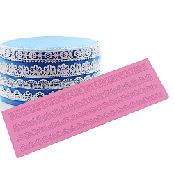 Silicone Embossing Lace Fondant Moulds, Rectangle with Lace Pattern, Lace Mat For DIY Cake Bakeware, Hot Pink, 388x120x2mm(BAKE-PW0001-724)