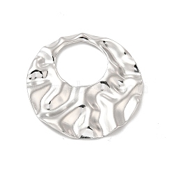 304 Stainless Steel Pendants, Textured, Round Ring Charm, Stainless Steel Color, 35x34.5x2.5mm, Hole: 15.5mm(STAS-B032-16P)