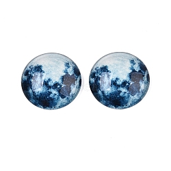 Fluorescent Glass Cabochons, Half Round with Moon, Glow in the Dark Beads, Marine Blue, 25x7.5mm(GGLA-T004-12B)