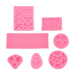 Food Grade DIY Silicone Molds, Fondant Molds, Baking Molds, Chocolate, Candy, Biscuits, UV Resin & Epoxy Resin Jewelry Making, Round with Flower & Butterfly, Deep Pink, 7pcs/set(DIY-TA0003-09)