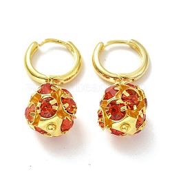 Red Cubic Zirconia Ball Dangle Hoop Earrings, Brass Jewelry for Women, Golden, 28~30mm, Pin: 0.8~1mm(EJEW-I242-15G)