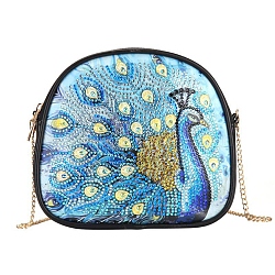 DIY Diamond Painting Stickers Kits For Bag Making, with Diamond Painting Stickers, Resin Rhinestones, Diamond Sticky Pen, Tray Plate and Glue Clay, PU Leather Bag, Bag Strap Chains, Peacock Pattern, Mixed Color, Bag: 17.7x19.7x4cm(DIY-F054-14)