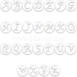 SUPERFINDINGS 26Pcs 26 Style 
Natural Freshwater Shell Charms, Flat Round with Hollow Out Letter, Random Mixed Letters, 14.5x1.5mm, Hole: 0.9mm, 1pc/style(SHEL-FH0001-12)