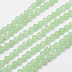 Natural & Dyed Malaysia Jade Bead Strands, Round, Light Green, 4mm, Hole: 0.8mm, about 92pcs/strand, 15 inch(G-A146-4mm-A26)