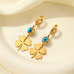 Blue Eye Stainless Steel Earrings with Lucky Clover Pendant for Women(WK6693)