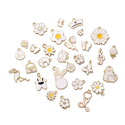 Alloy Enamel Pendants, Mixed Shapes, Golden, White, 10~24.5x7.5~24x1mm, Hole: 1~1.8mm, about 100pc/bag(ENAM-D043-01D)