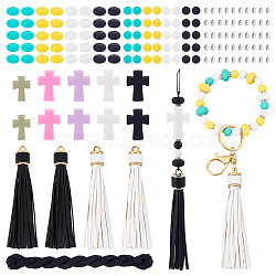 Nbeads Nbeads DIY Jewelry Making Kit, Including Silicone Beads, PU Imitation Leather Big Tassel Pendants, Nylon Thread Nylon String, Mixed Color, 6~109x1~25x1~9mm, Hole: 1.4~2.5mm(DIY-NB0012-40)