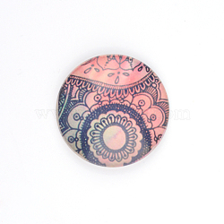 Flower Pattern Printed Glass Cabochon, Half Round/Dome, Light Coral, 16x4mm(GGLA-R037-16mm-02)